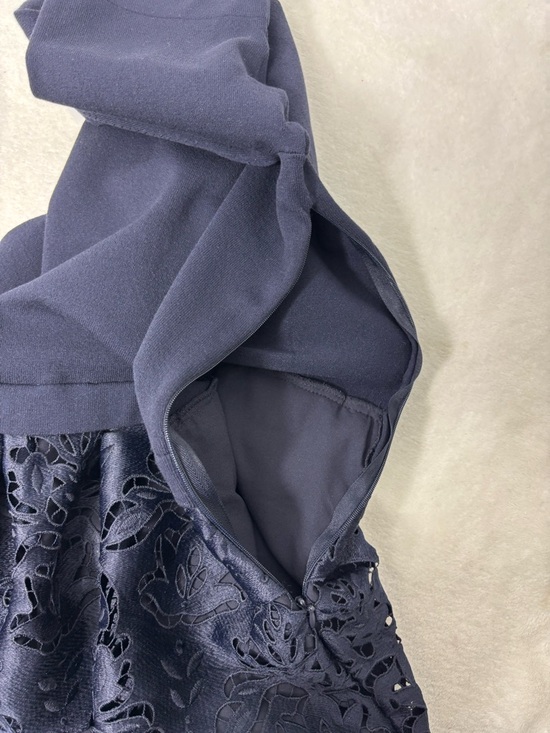 Ann Taylor Navy Lace Fit & Flare Dress Elegant Cocktail Wedding Guest 1/2  Sleeve